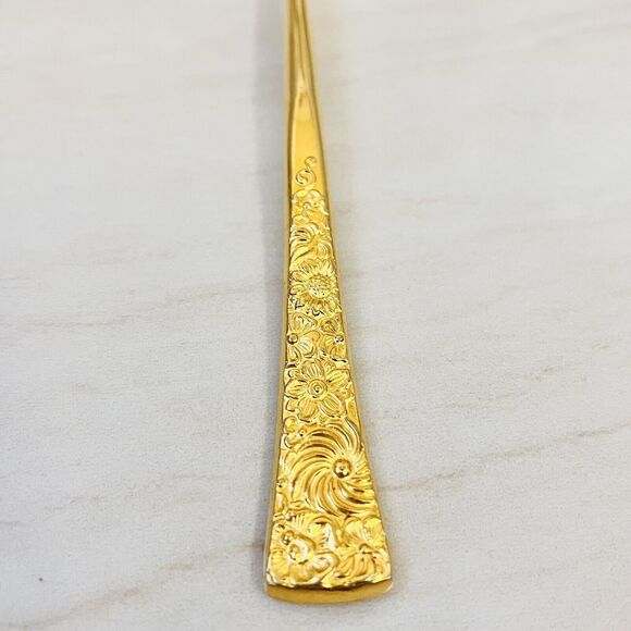 STANLEY ROBERTS Golden Flower Garden (Gold Electroplate) 4pc Flatware Spoon Fork - Picture 6 of 10